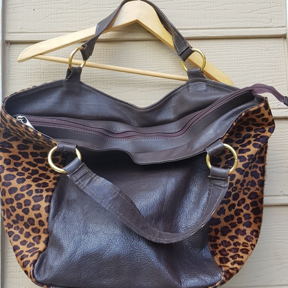 -Mr. Cat- Leopard Print Calf Hair brown Leather Bag - Picture 5 of 7